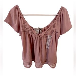 American Rag NWT Pink Lace Off The Shoulder Top
